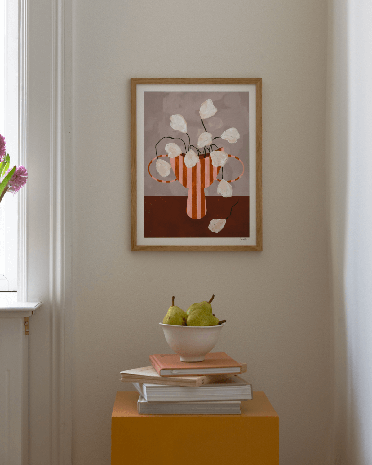 Plakat, glicee print, Frankie Penwill, White Flowers in Stiped Vase, The Poster Club