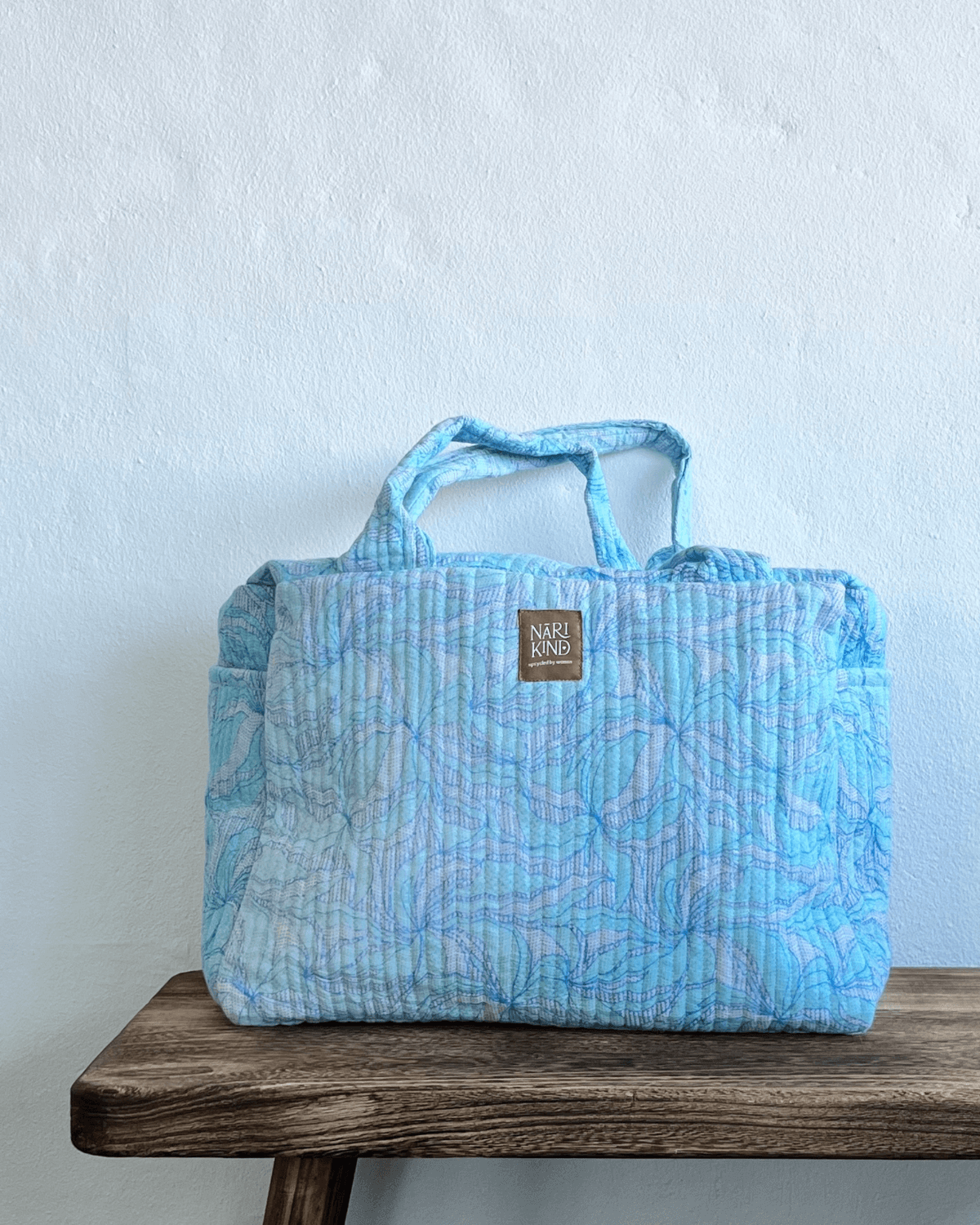 Weekendtaske, dufflebag, Narikind, lyseblå, upcycled sari